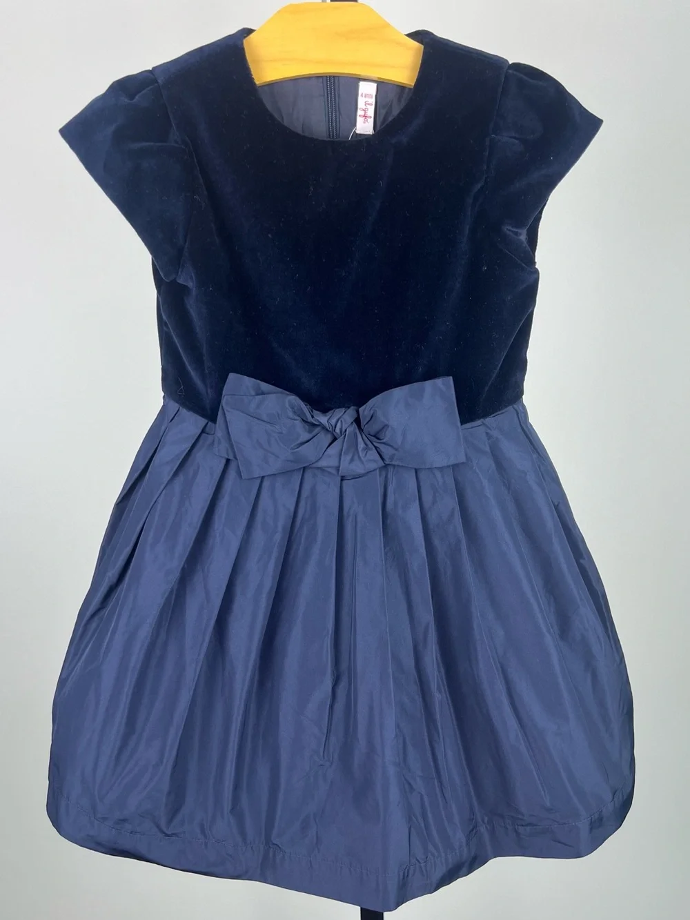 Il Gufo Girls Velvet/Taffeta Bow Party Dress, Navy, Size 4